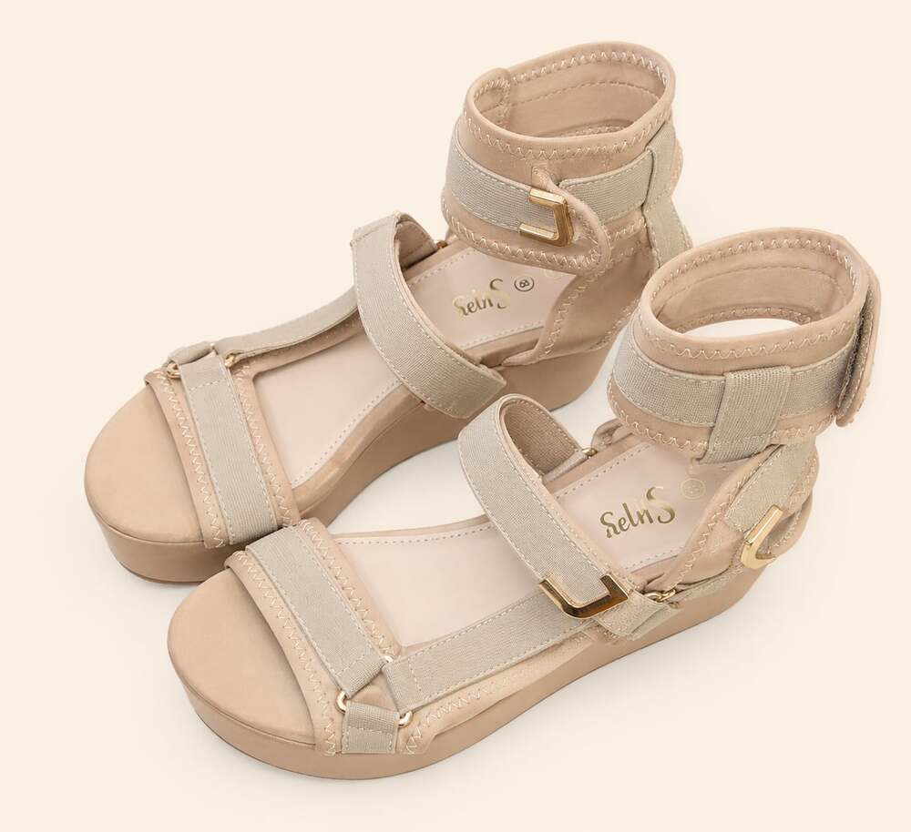 Y2K Nude Platform Sandals | Chunky Sporty Wedge‎ Sandals | Size 8